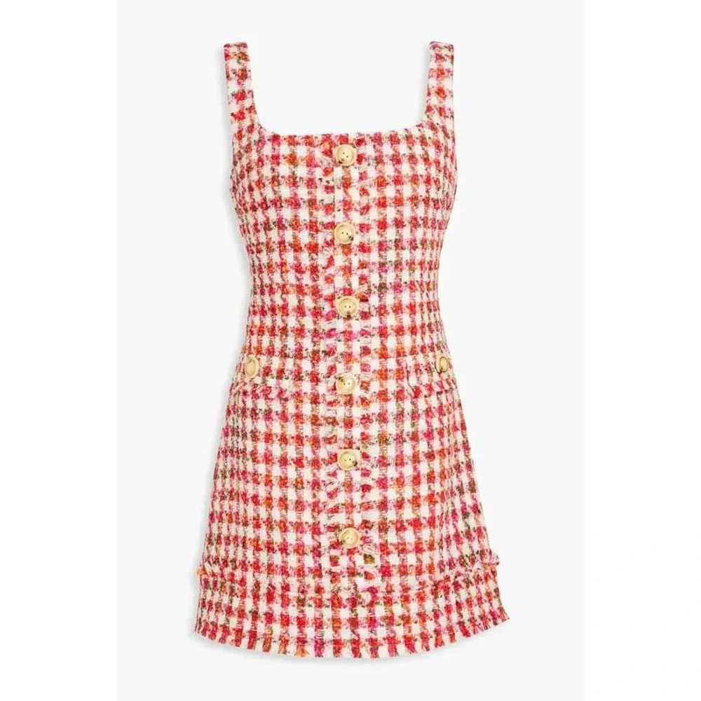 Cara Cara Evora Dress NWOT Red White Plaid Tweed Sleeveless Button Mini Sz 4 - Picture 4 of 11